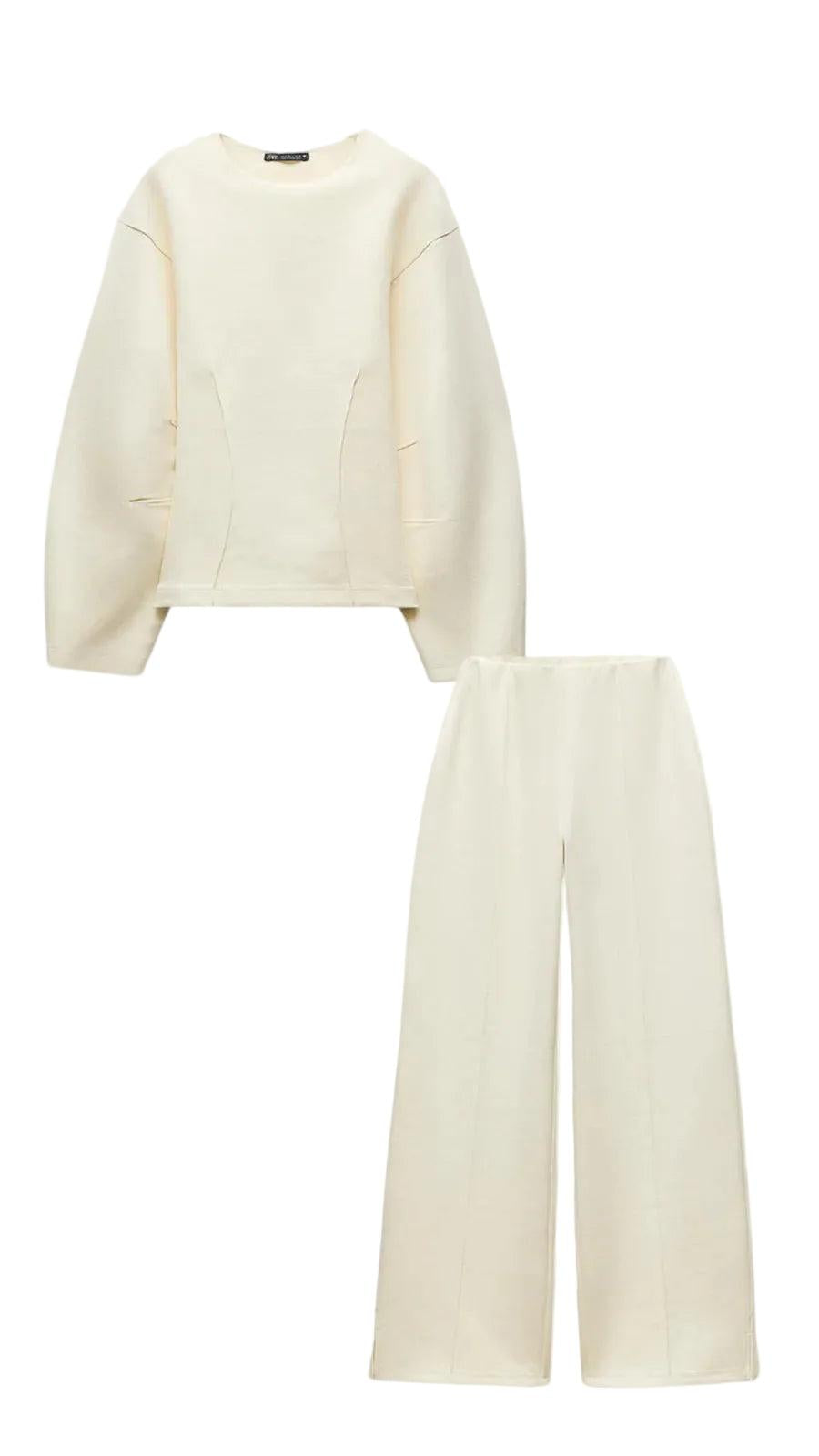 Damen-Zweiteiler mit langärmligem Oberteil und Hose mit weitem Bein-Women Set-Alpenkind