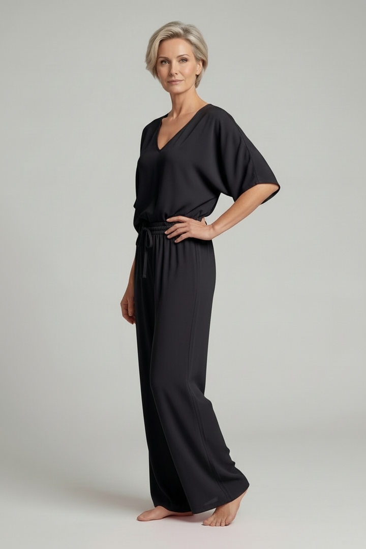 Damen Zweiteiler mit V-Ausschnitt-Oberteil und weiter Hose-Women Set-Alpenkind