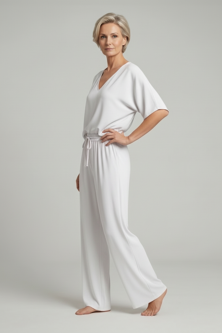 Damen Zweiteiler mit V-Ausschnitt-Oberteil und weiter Hose-Women Set-Alpenkind