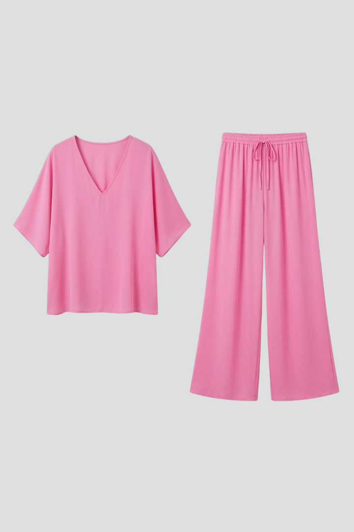 Damen Zweiteiler mit V-Ausschnitt-Oberteil und weiter Hose-Women Set-Alpenkind
