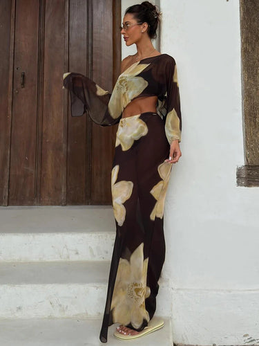 Damen zweiteiliges Set mit One-Shoulder-Top und langem Rock-Women Set-Alpenkind