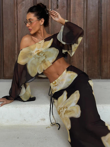 Damen zweiteiliges Set mit One-Shoulder-Top und langem Rock-Women Set-Alpenkind