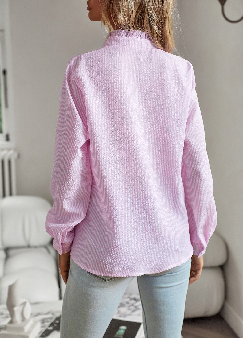 Damenbluse mit langen Ärmeln, Rüschen und Knopfleiste-Women Shirt-Alpenkind