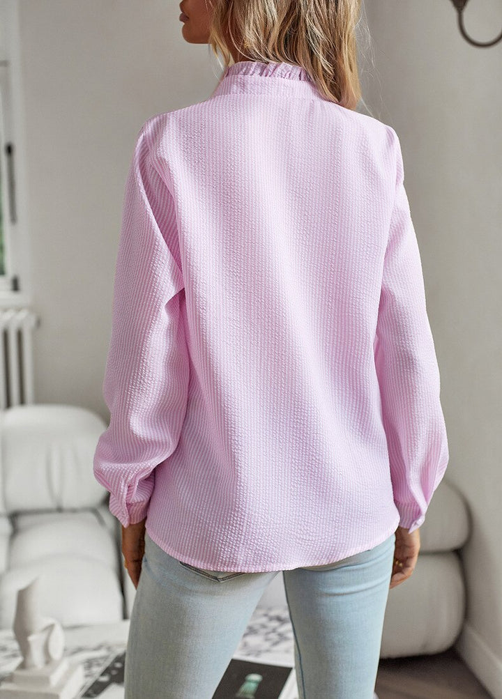 Damenbluse mit langen Ärmeln, Rüschen und Knopfleiste-Women Shirt-Alpenkind