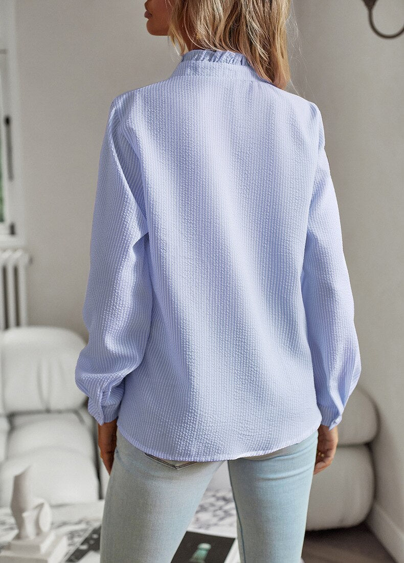 Damenbluse mit langen Ärmeln, Rüschen und Knopfleiste-Women Shirt-Alpenkind
