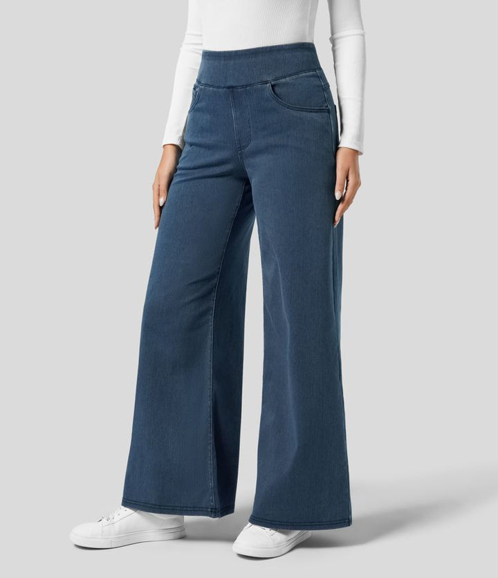 Damenhose mit hohem elastischem Bund und weitem Bein
