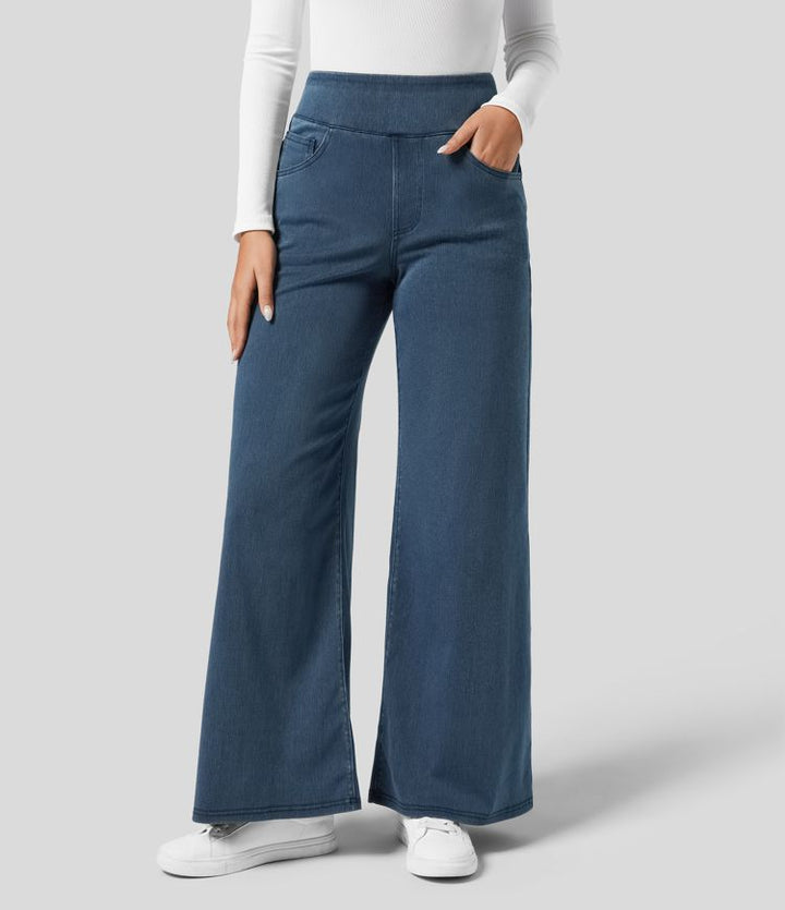 Damenhose mit hohem elastischem Bund und weitem Bein