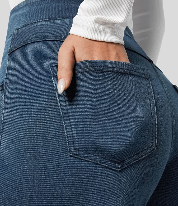 Damenhose mit hohem elastischem Bund und weitem Bein