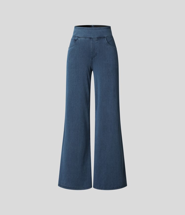 Damenhose mit hohem elastischem Bund und weitem Bein