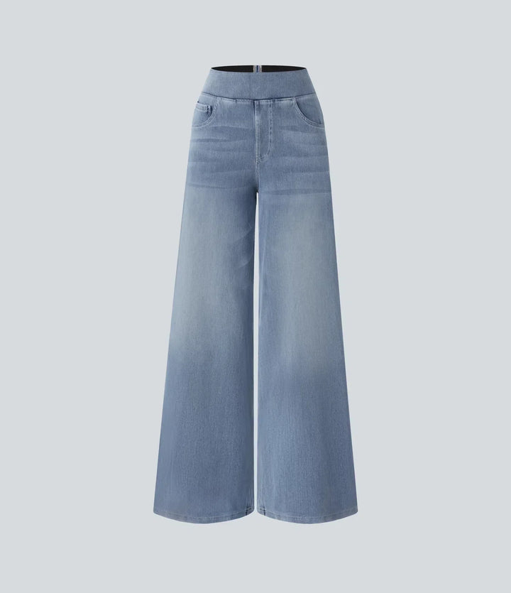 Damenhose mit hohem elastischem Bund und weitem Bein