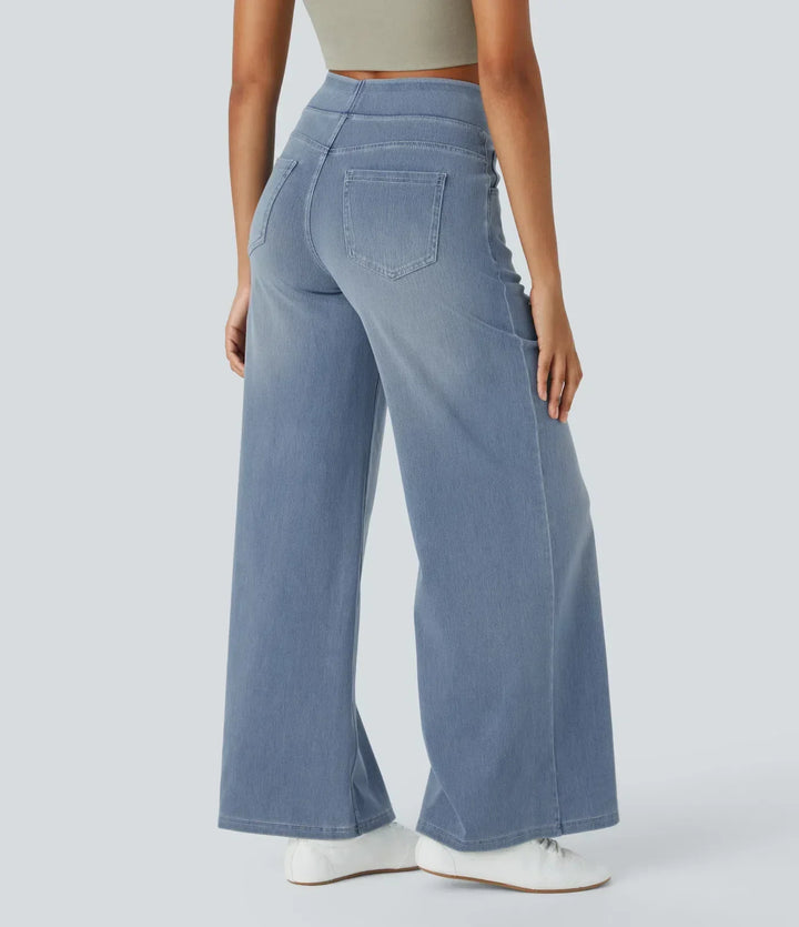 Damenhose mit hohem elastischem Bund und weitem Bein