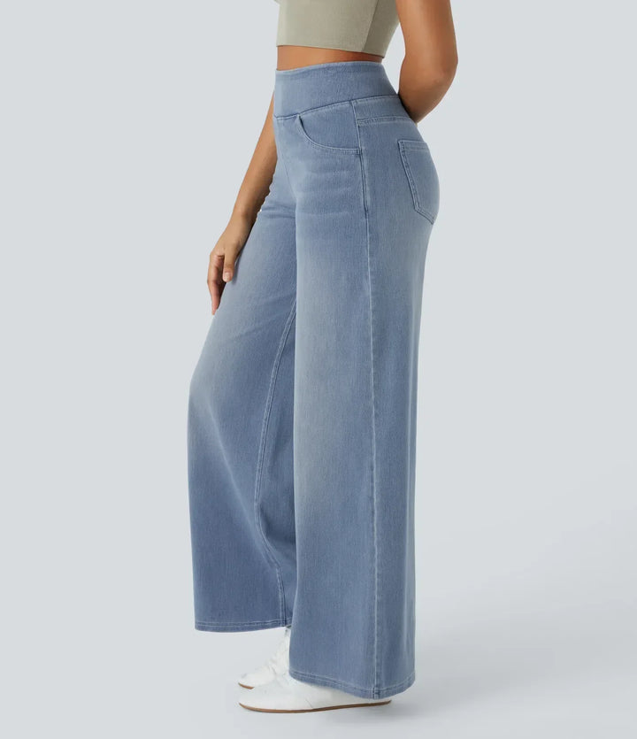 Damenhose mit hohem elastischem Bund und weitem Bein