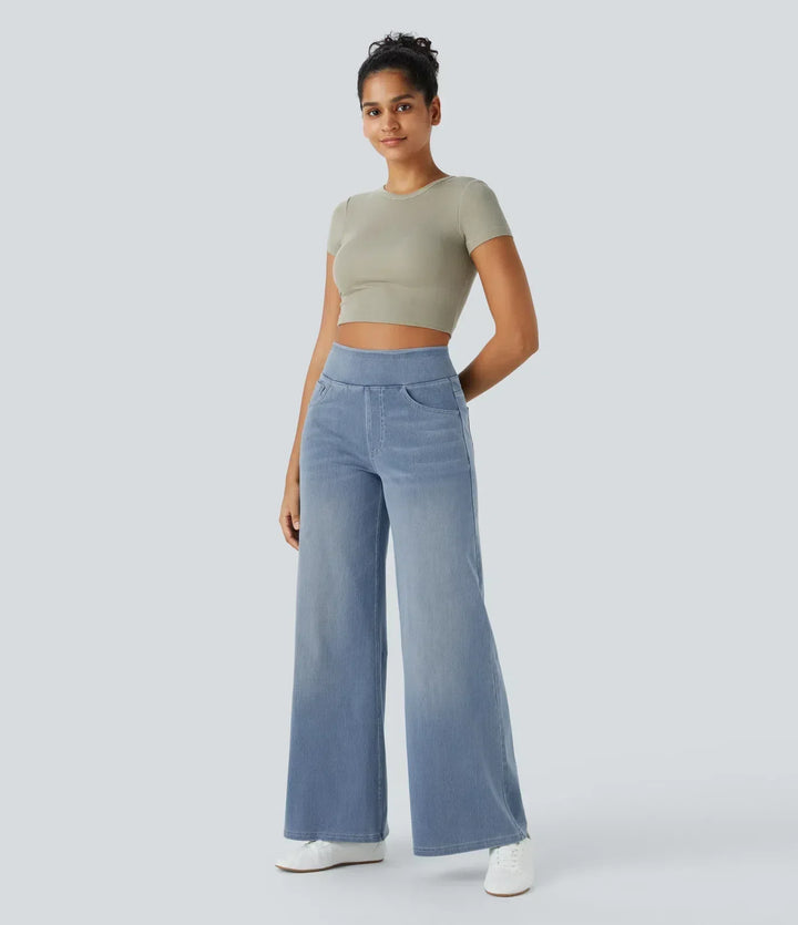 Damenhose mit hohem elastischem Bund und weitem Bein