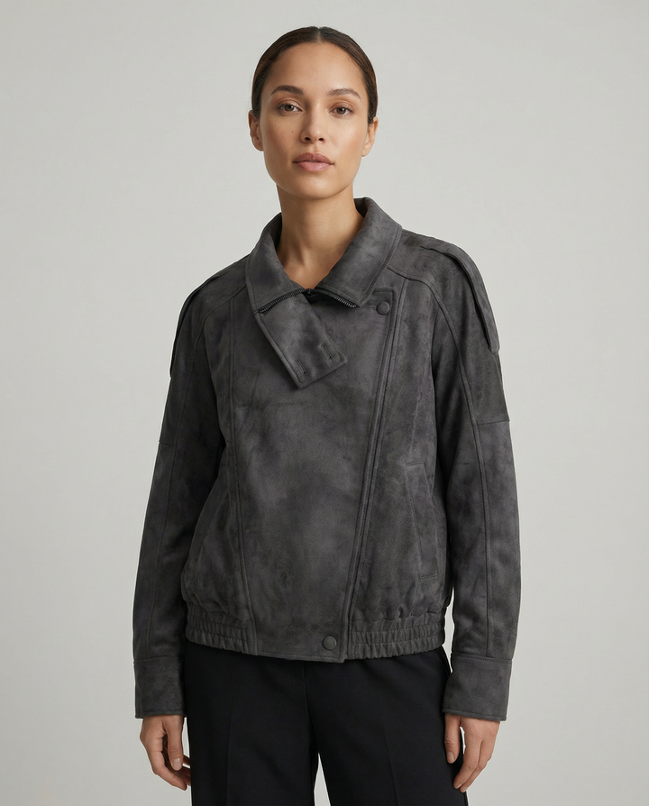 Damenjacke mit asymmetrischem Reißverschluss und strukturiertem Kragen-Women Jackets-Alpenkind
