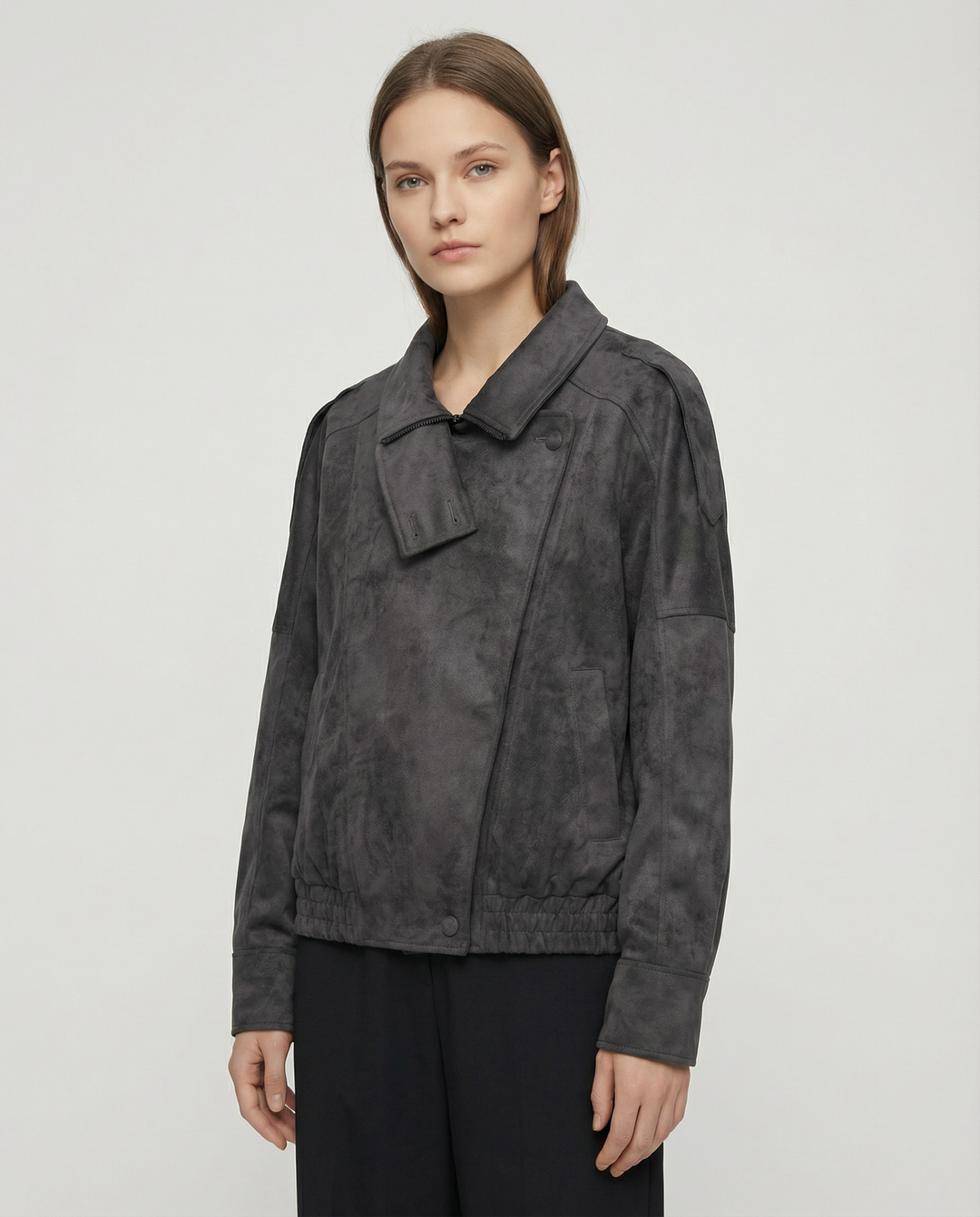 Damenjacke mit asymmetrischem Reißverschluss und strukturiertem Kragen-Women Jackets-Alpenkind