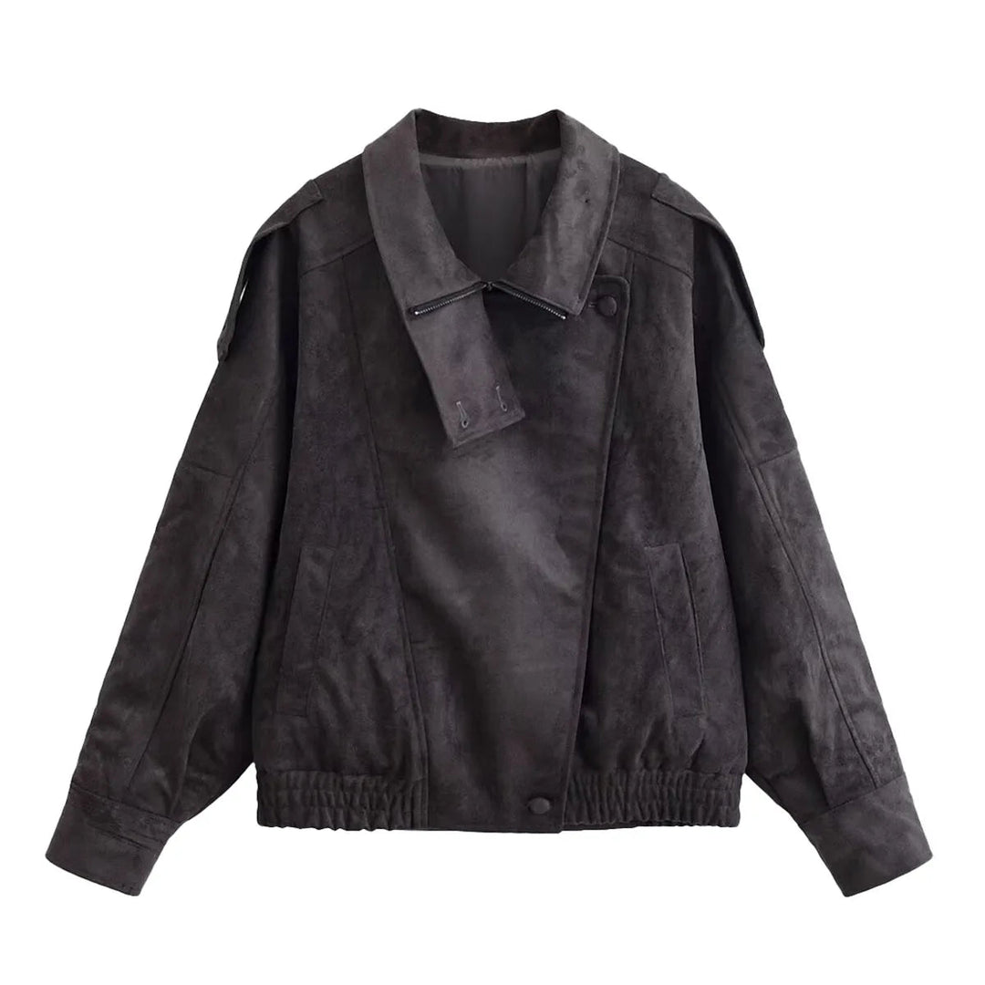 Damenjacke mit asymmetrischem Reißverschluss und strukturiertem Kragen-Women Jackets-Alpenkind