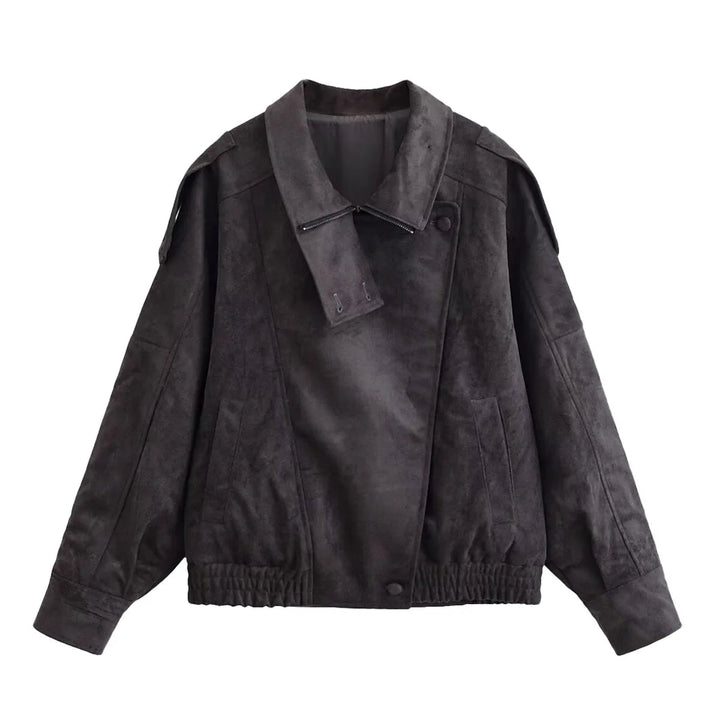 Damenjacke mit asymmetrischem Reißverschluss und strukturiertem Kragen-Women Jackets-Alpenkind