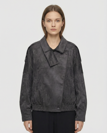 Damenjacke mit asymmetrischem Reißverschluss und strukturiertem Kragen-Women Jackets-Alpenkind