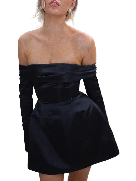 Damenkleid in Minilänge mit schulterfreiem Ausschnitt und langen Ärmeln-Mini Dress-Alpenkind