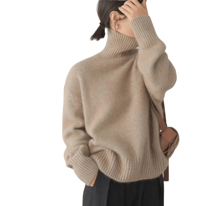 Damenpullover mit langen Ärmeln, Stehkragen und gerader Form-Women Sweaters-Alpenkind