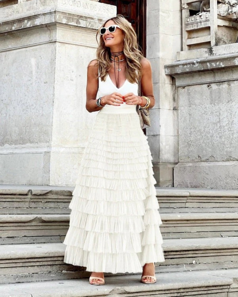 Damenrock mit hoher Taille im Boho-Stil | Maxi