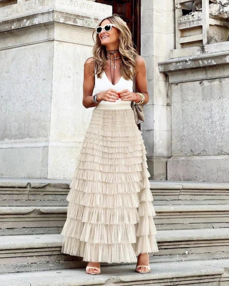 Damenrock mit hoher Taille im Boho-Stil | Maxi