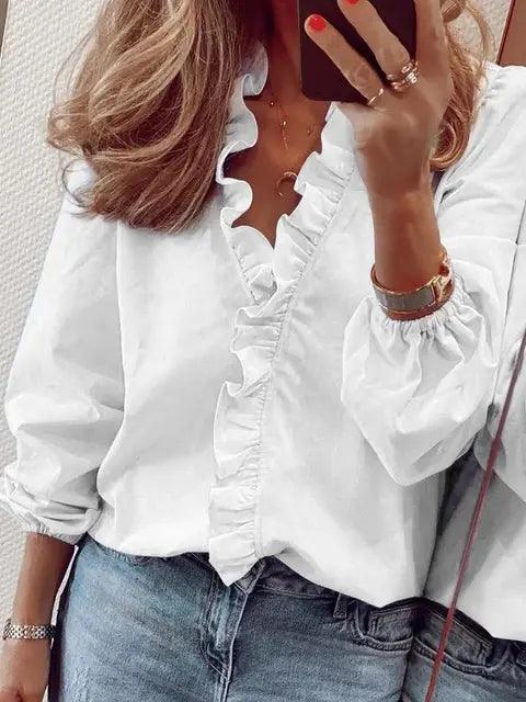 Petra | Damen Bluse mit Rüschen-Detail und V-Ausschnitt