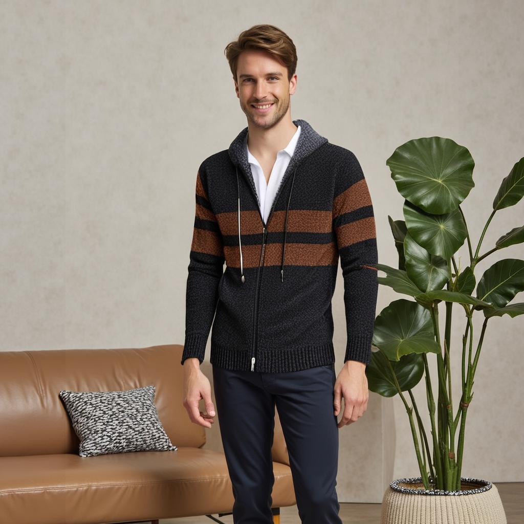 Giacca Uomo Vintage con Cappuccio a Righe Regular Fit - Vesarelli