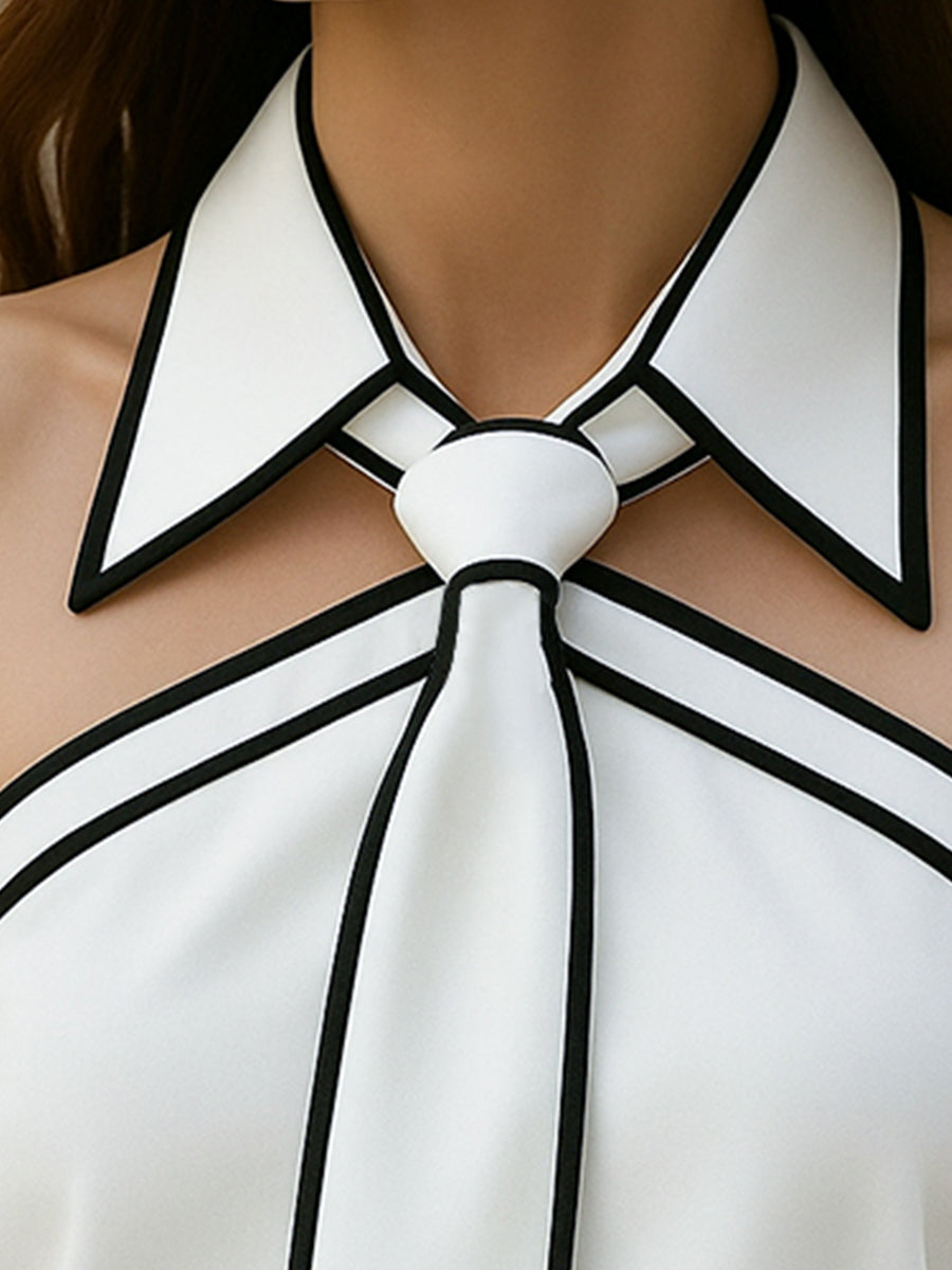 Halter-Bluse für Damen | Ärmelloses Oberteil mit Kontrastbesatz