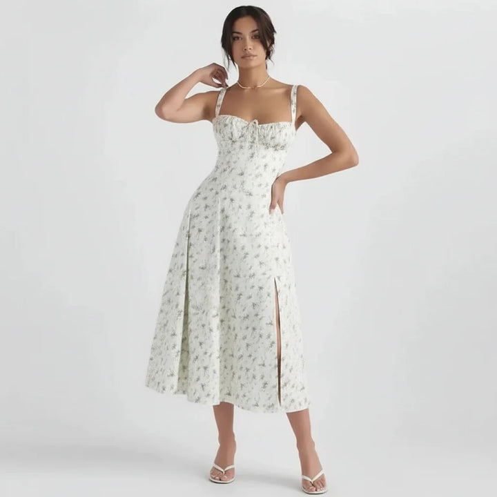 Linsay Blumenkleid – Midi-Kleid mit Korsett & Seitenschlitz