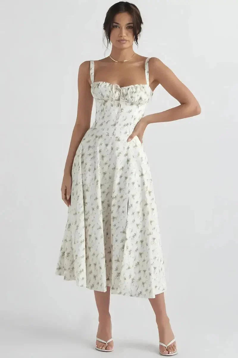 Linsay Blumenkleid – Midi-Kleid mit Korsett & Seitenschlitz