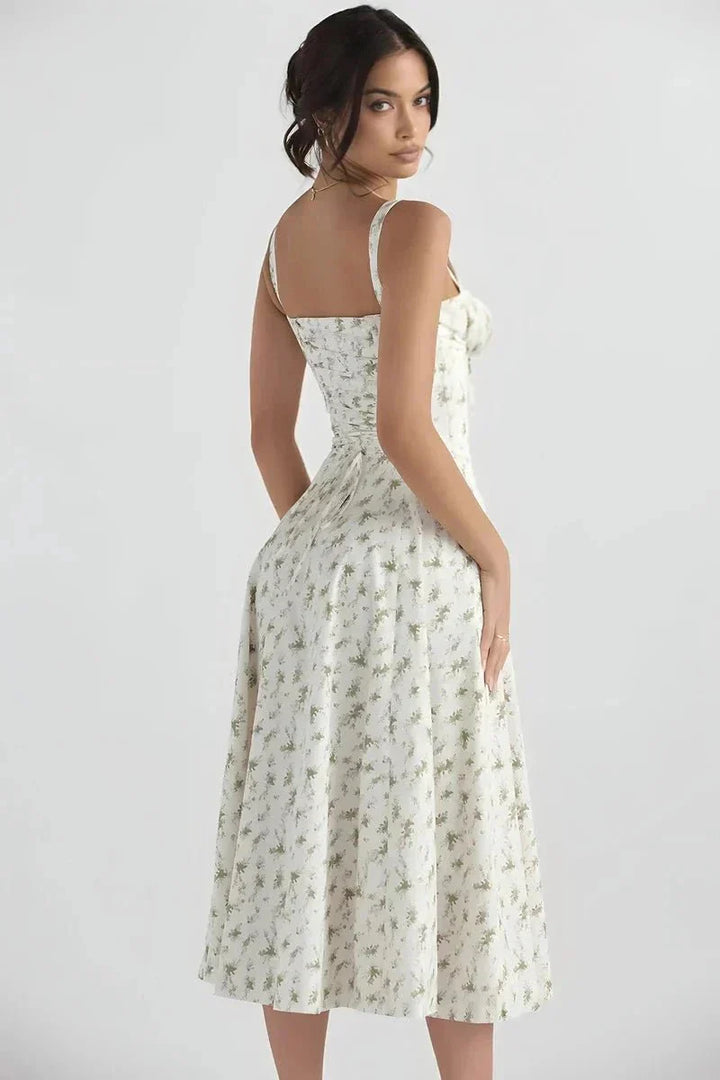 Linsay Blumenkleid – Midi-Kleid mit Korsett & Seitenschlitz