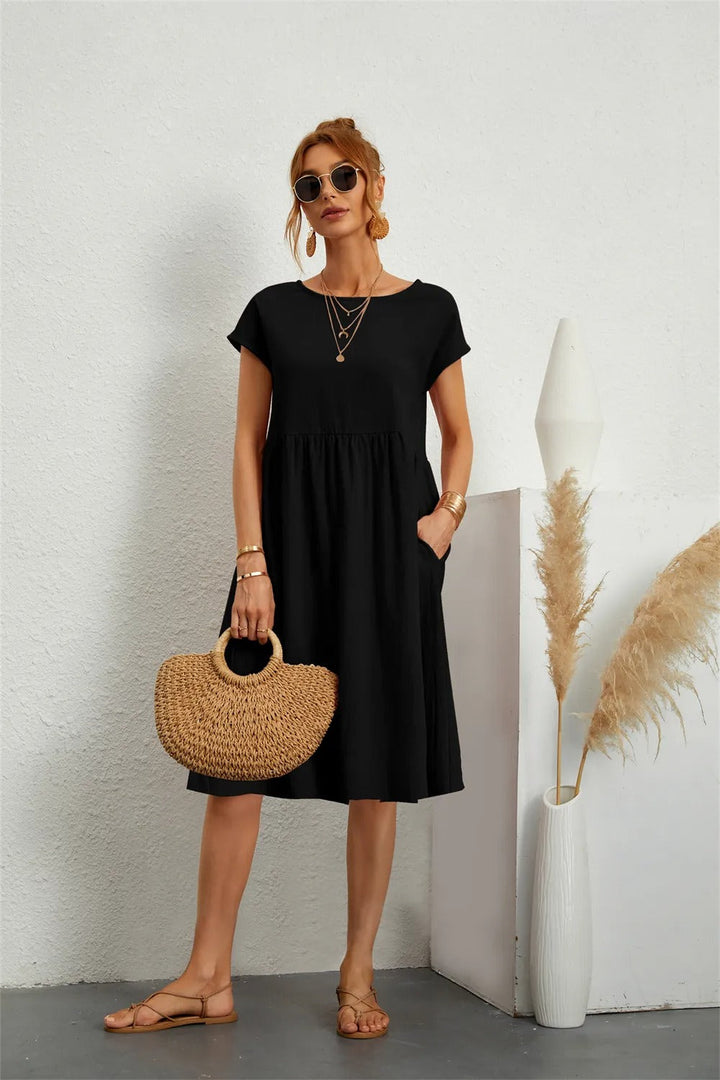 Sommerkleider Damen kurzärmelig mit Taschen
