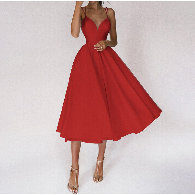 Damen Elegante Cocktail Midi Kleid