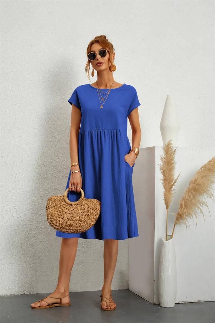 Sommerkleider Damen kurzärmelig mit Taschen
