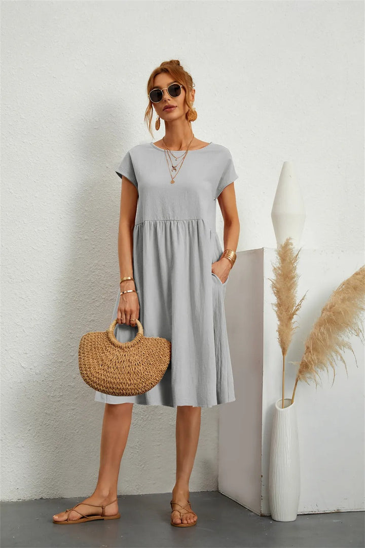 Sommerkleider Damen kurzärmelig mit Taschen