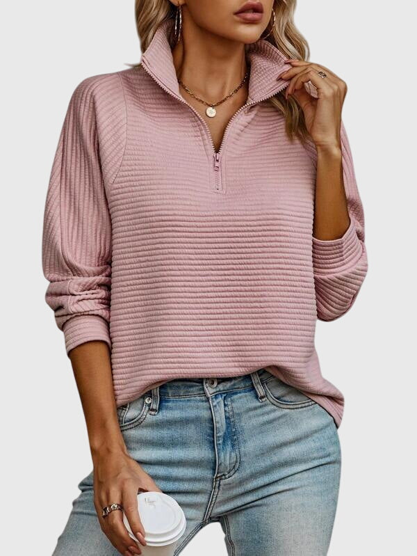 Christa | Damen Lässiger Langarm-Pullover mit Reißverschluss