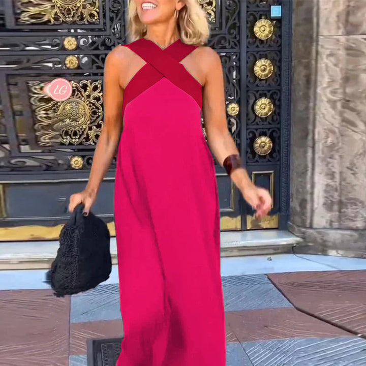 Ärmelloses Maxikleid für Damen mit gekreuztem Rücken