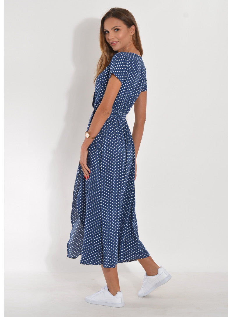Elena – Damen Kurzarm V-Ausschnitt Midikleid