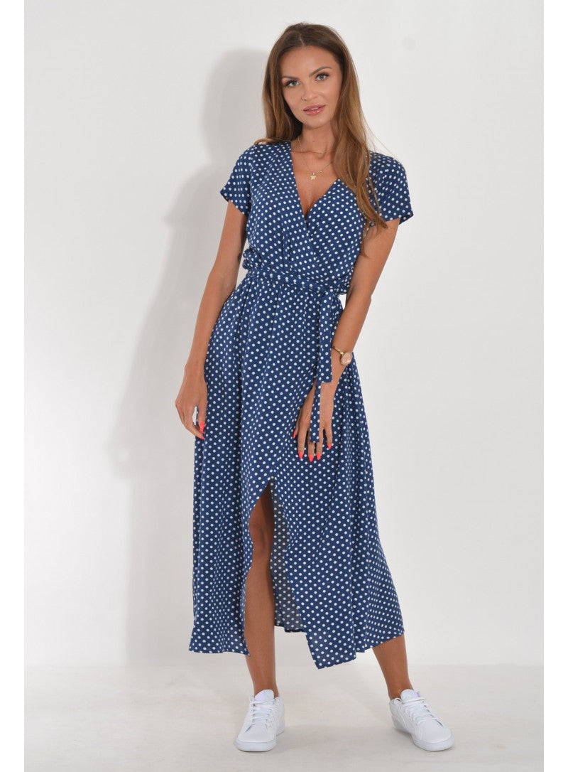 Elena – Damen Kurzarm V-Ausschnitt Midikleid