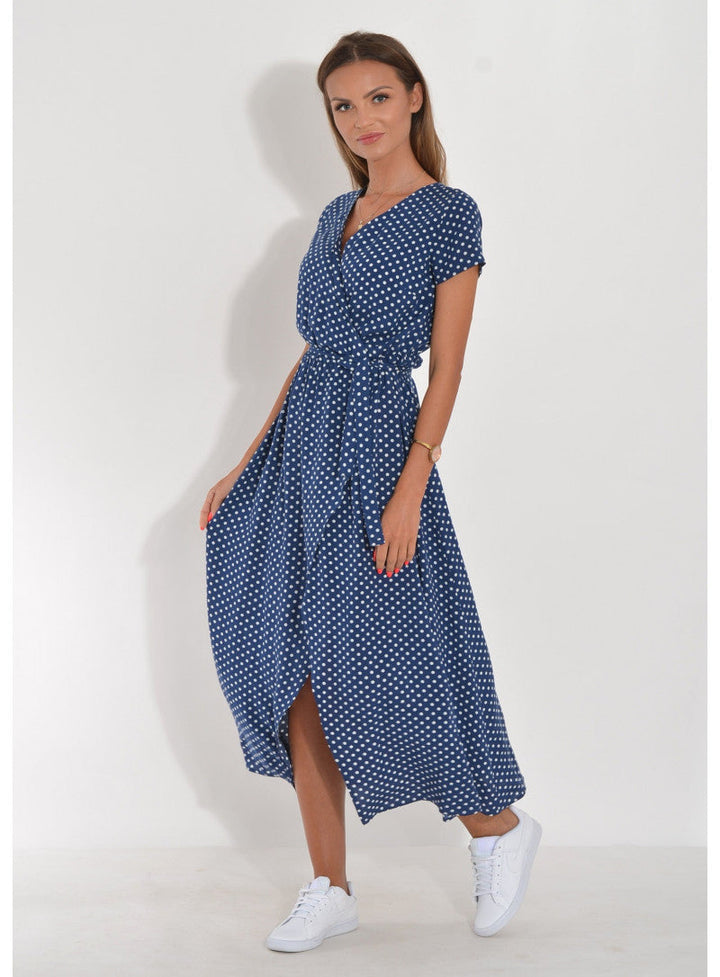 Elena – Damen Kurzarm V-Ausschnitt Midikleid