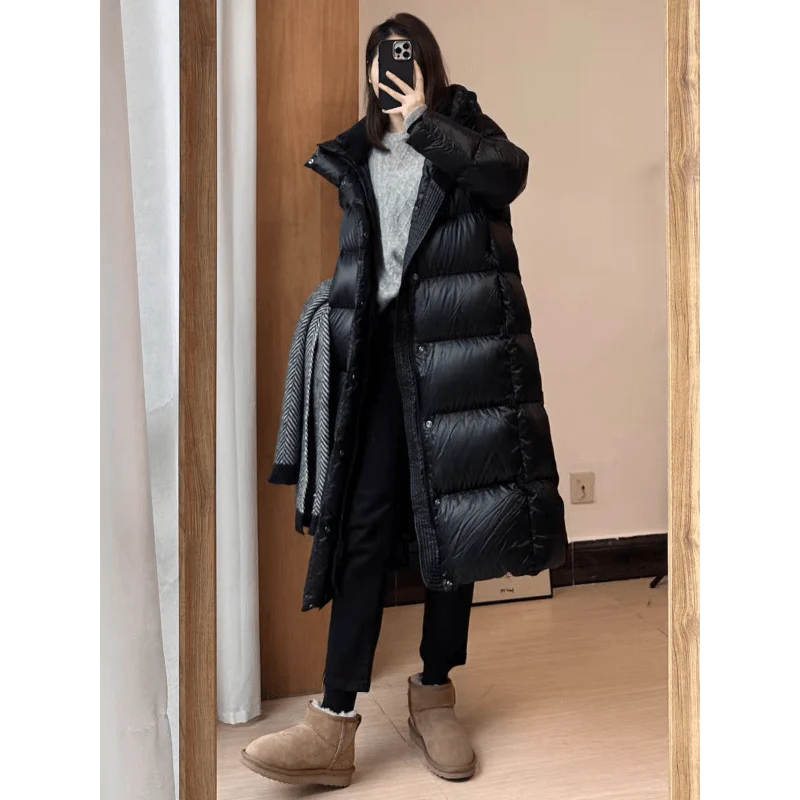 Lange Winter Daunenjacke | Winterjacke Mantel Gesteppt mit Kapuze