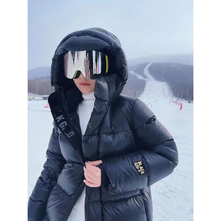 Lange Winter Daunenjacke | Winterjacke Mantel Gesteppt mit Kapuze