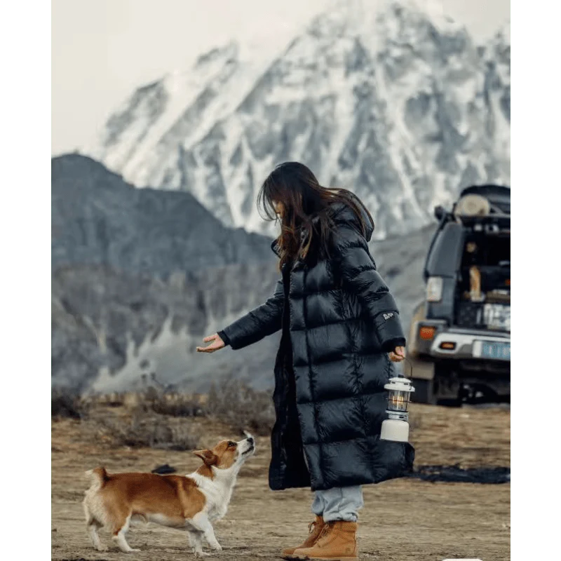 Lange Winter Daunenjacke | Winterjacke Mantel Gesteppt mit Kapuze
