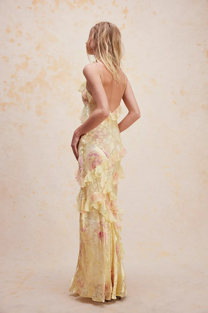 Sommerkleid Damen mit Rüschen Blumenmuster