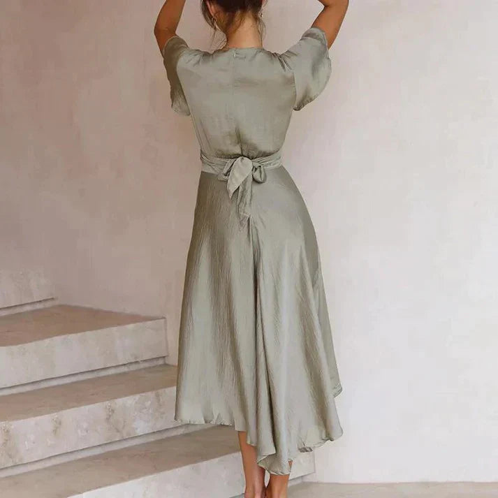 Stilvolles Midikleid Damen V-Ausschnitt Flatterärmel