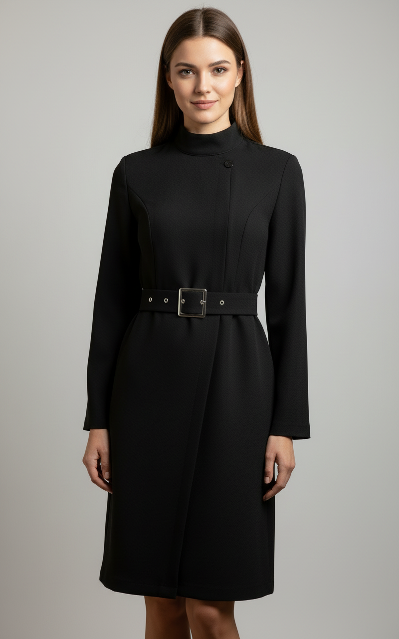 Karin | Damen Winter-Gürtel-Midikleid im Mantelstil