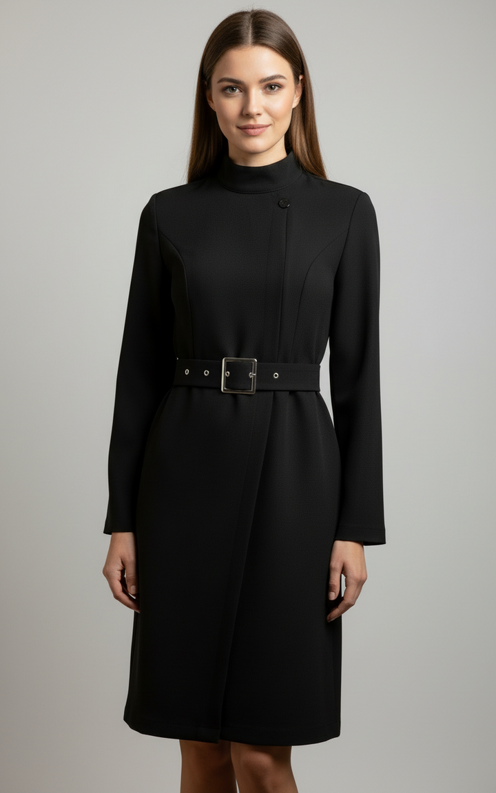 Karin | Damen Winter-Gürtel-Midikleid im Mantelstil