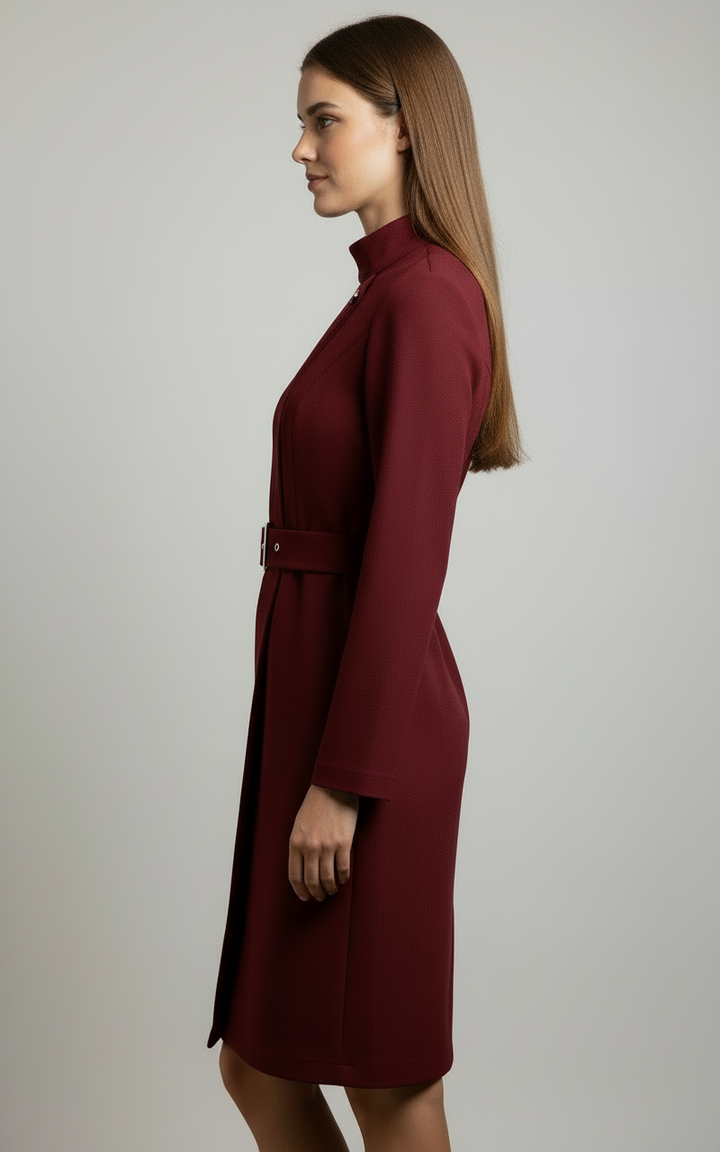 Karin | Damen Winter-Gürtel-Midikleid im Mantelstil