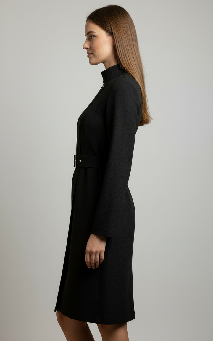 Karin | Damen Winter-Gürtel-Midikleid im Mantelstil
